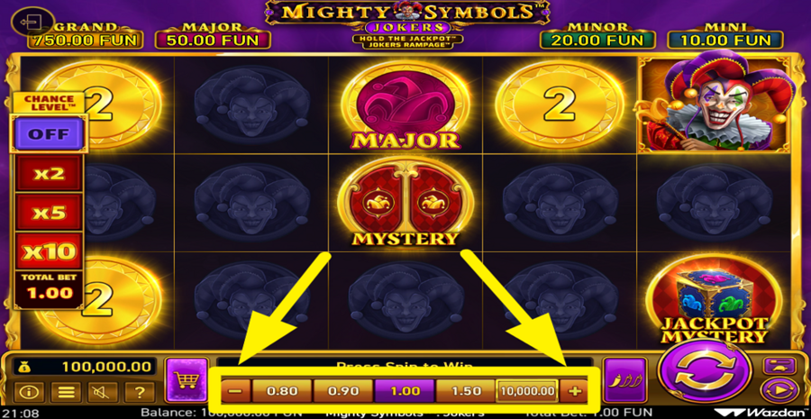 Mighty Symbols Jokers Adjust Bet