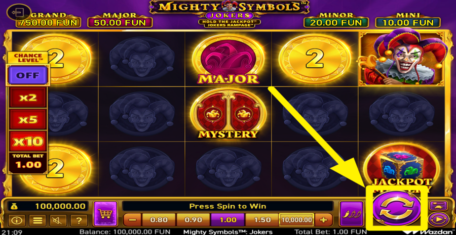 Mighty Symbols Jokers Spin Button
