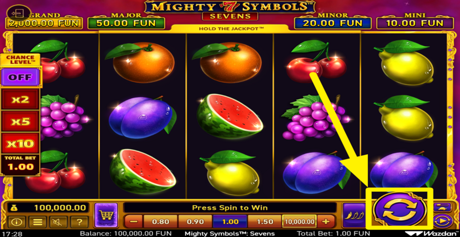 Mighty Symbols Sevens Spin Button
