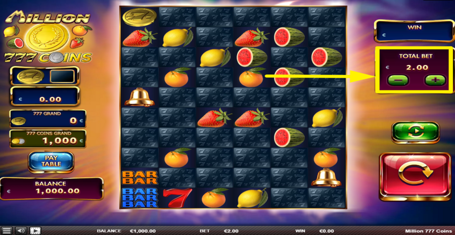 Million 777 Coins Adjust Bet