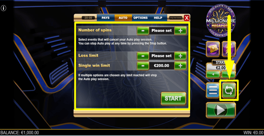 Millionaire Megapots Autoplay Feature
