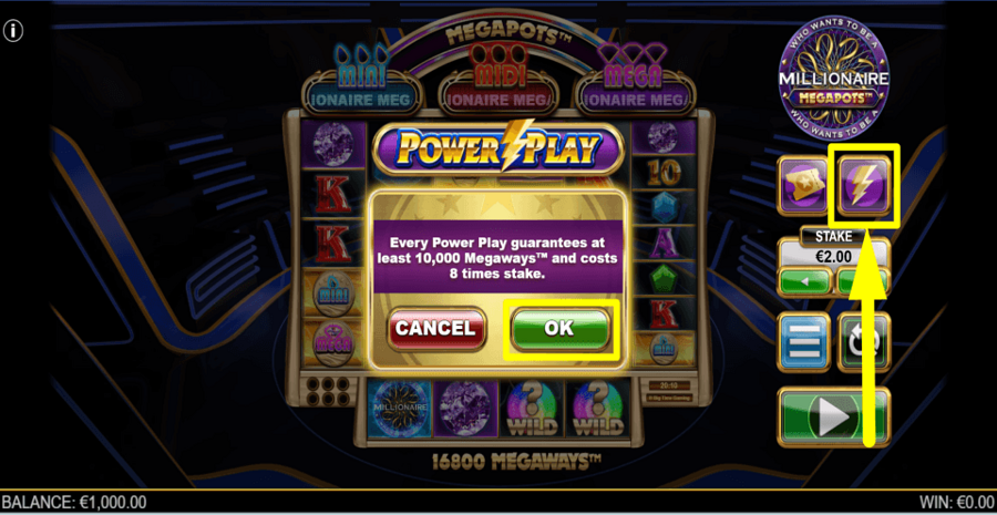 Millionaire Megapots Power Play Feature