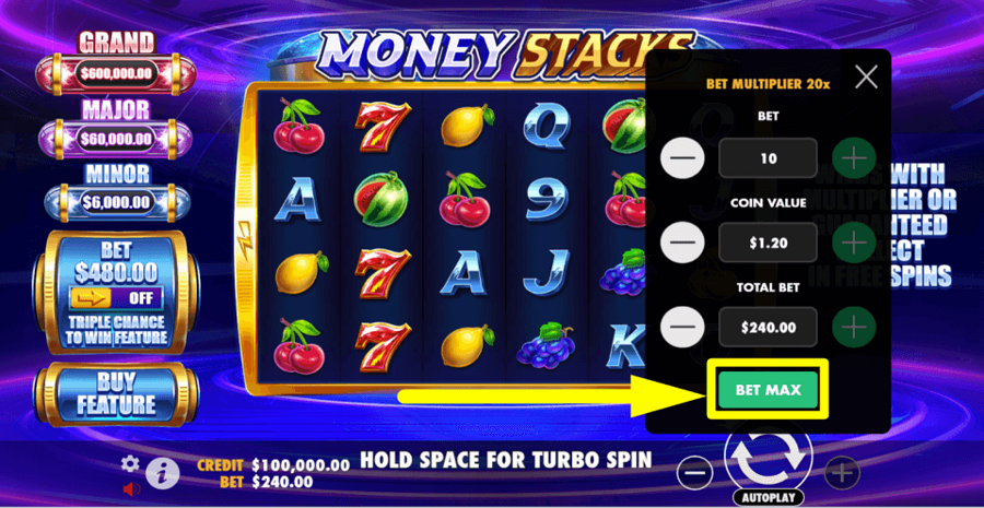 Money Stacks Bet Max Button