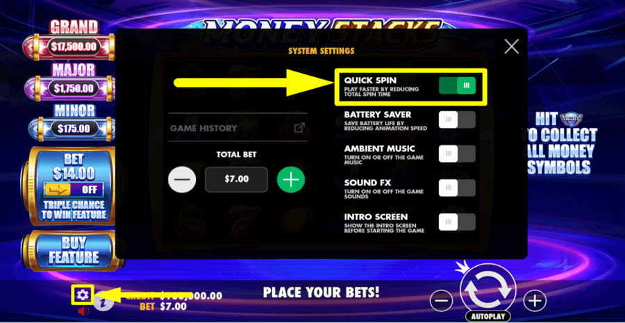 Money Stacks Quick Spin Feature