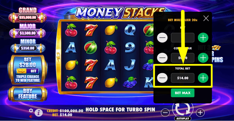 Money Stacks Total Bet Value