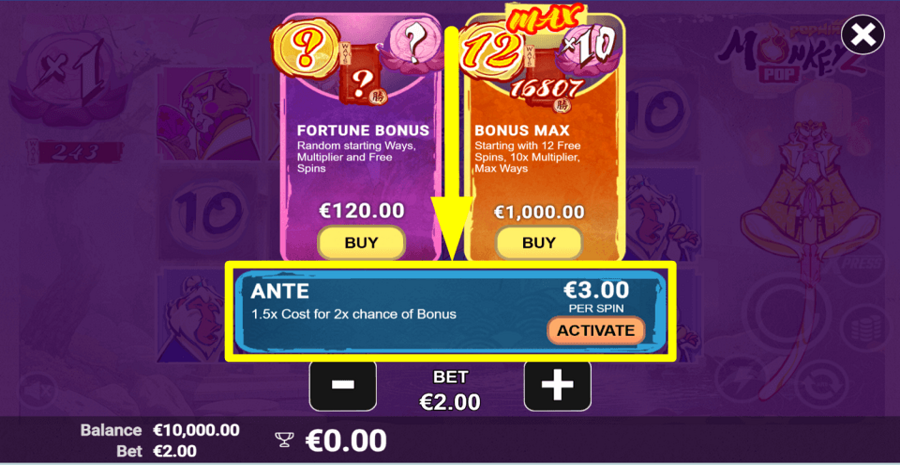 Monkeypop 2 Ante Bet Feature