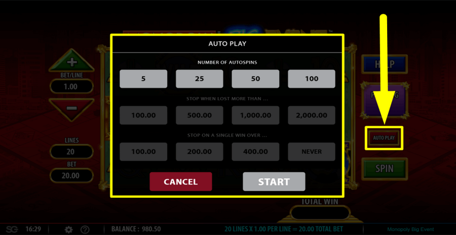 Monopoly Big Event Autoplay Feature