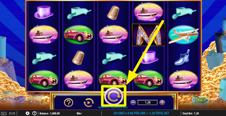 Monopoly Big Money Reels Spin Button