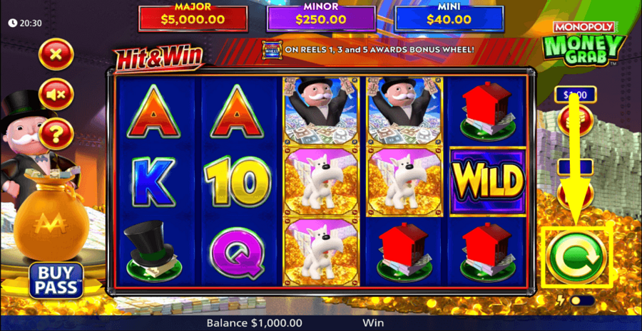 Monopoly Money Grab Spin Button