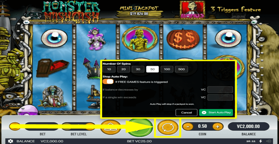 Monster Mash Cash Autoplay Feature