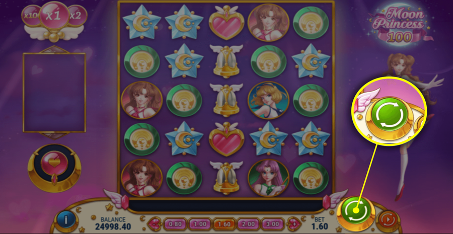 Moon Princess 100 Spin Button