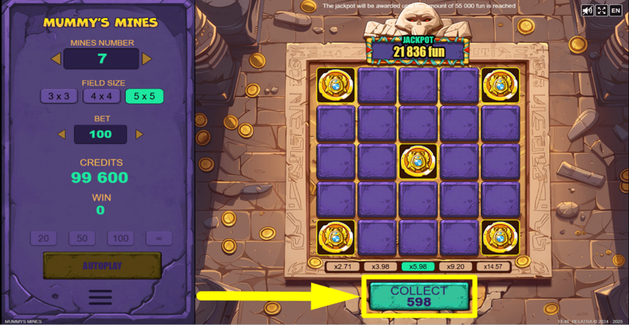 Mummys Mines Collect Button