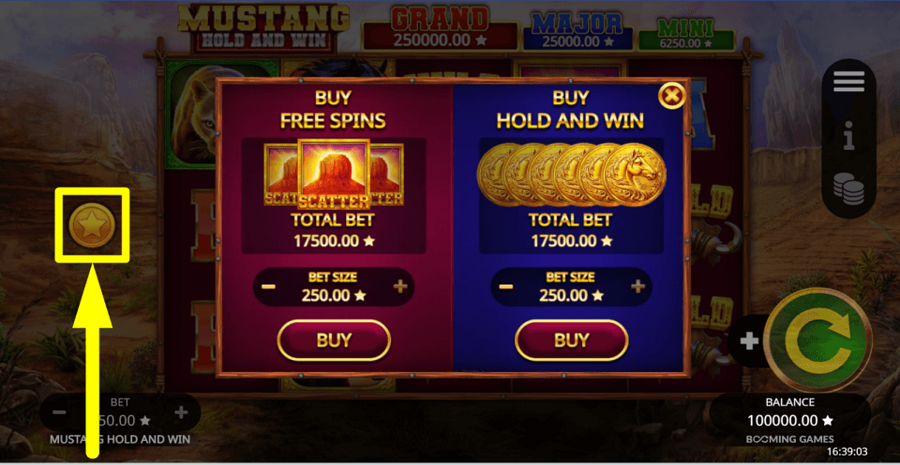Mustang Hold And Win Buy Feature