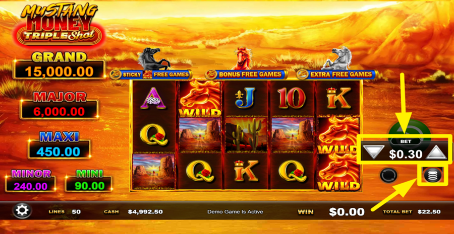 Mustang Money Triple Shot Adjust Bet