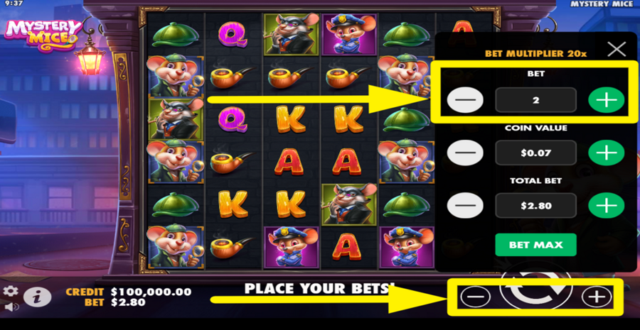 Mystery Mice Adjust Bet Level