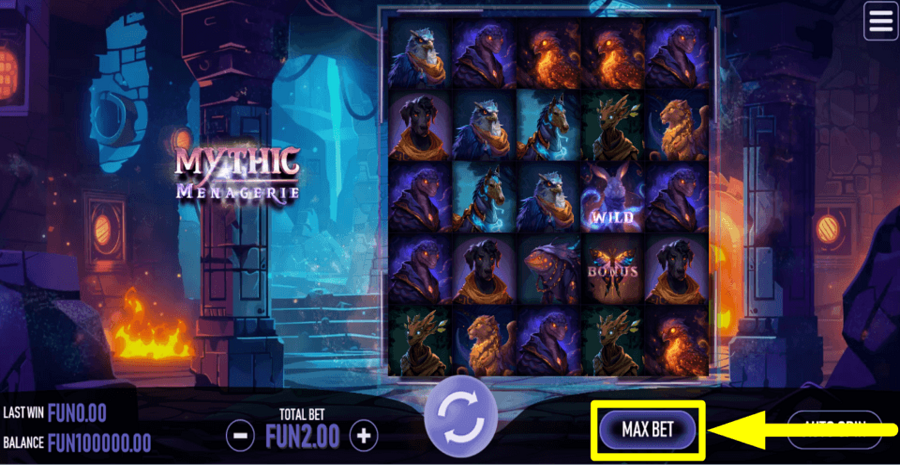 Mythic Menagerie Max Bet Button