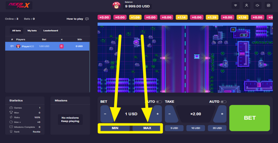 Need For X Minimum Maximum Bet