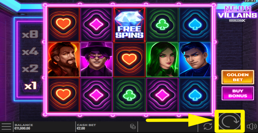 Neon Villains Doublemax Spin Button