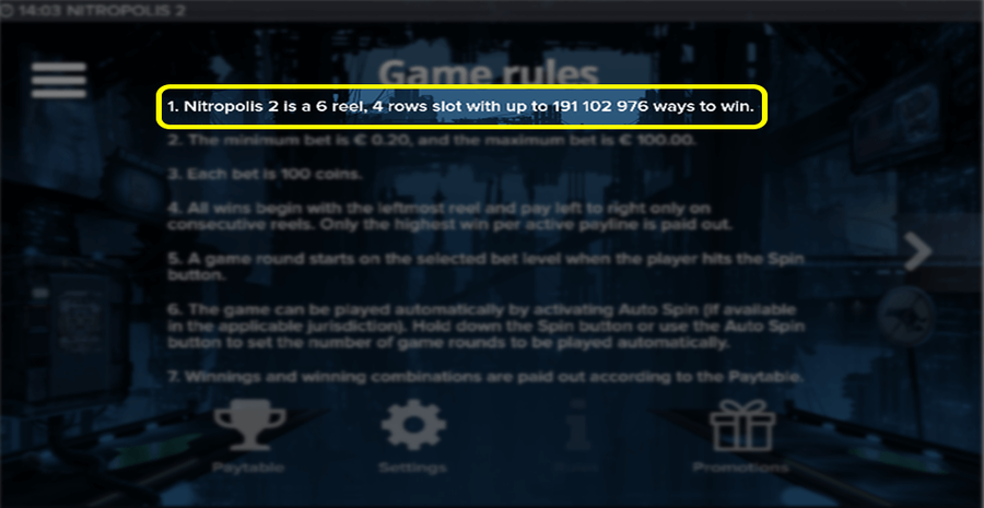 Nitropolis 2 Paylines
