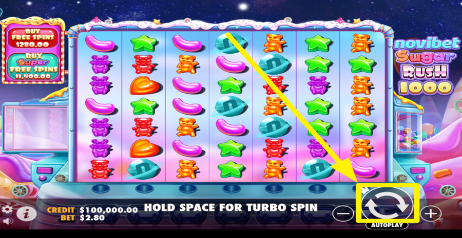 Novibet Sugar Rush 1000 Spin Button
