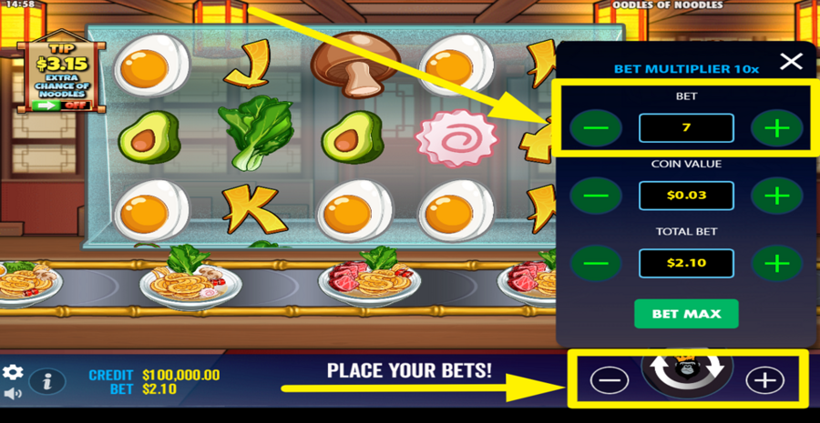 Oodles Of Noodles Adjust Bet Level