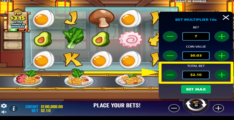 Oodles Of Noodles Adjust Total Bet