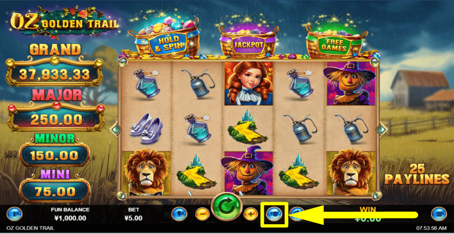 Oz Golden Trail Max Bet Button
