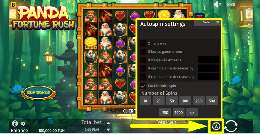 Panda Fortune Rush Autoplay Feature