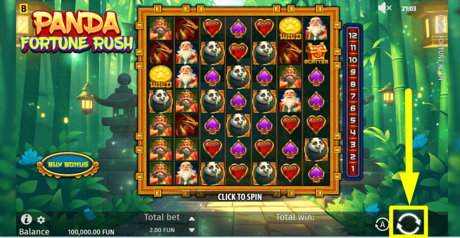 Panda Fortune Rush Spin Button