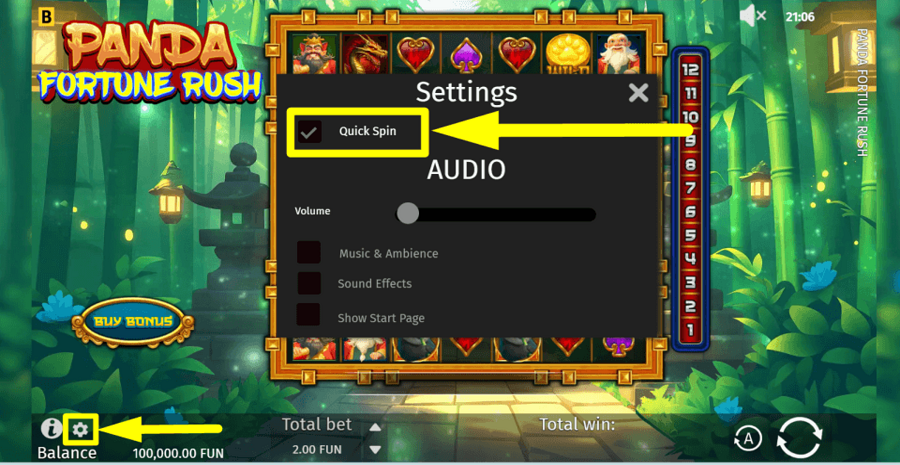Panda Fortune Rush Turbo Feature