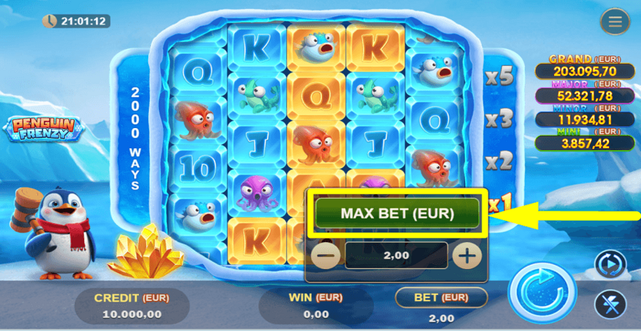 Penguin Frenzy Max Bet Button