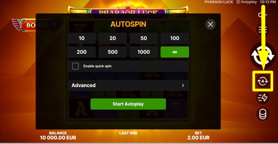 Pharaoh Luck Autoplay Feature