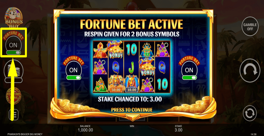 Pharaohs Bigger Big Money Fortune Bet Feature