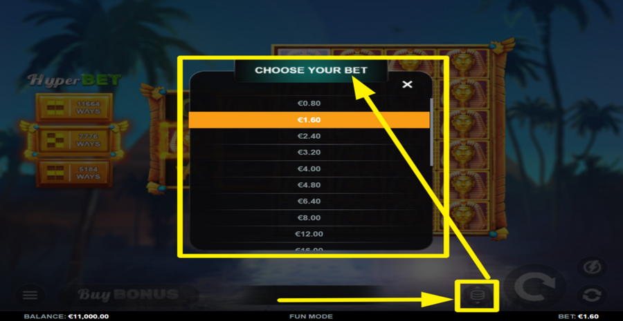 Pharaohs Dynasty Prizematch Adjust Bet