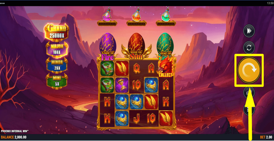Phoenix Infernal Win Spin Button