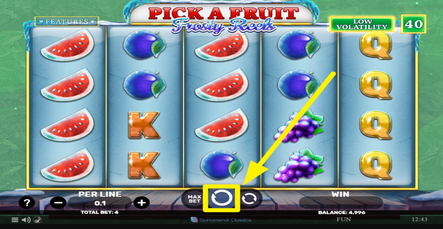 Pick A Fruit Frosty Reels Spin Button