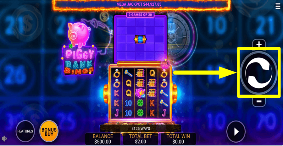 Piggy Bank Bingo Spin Button