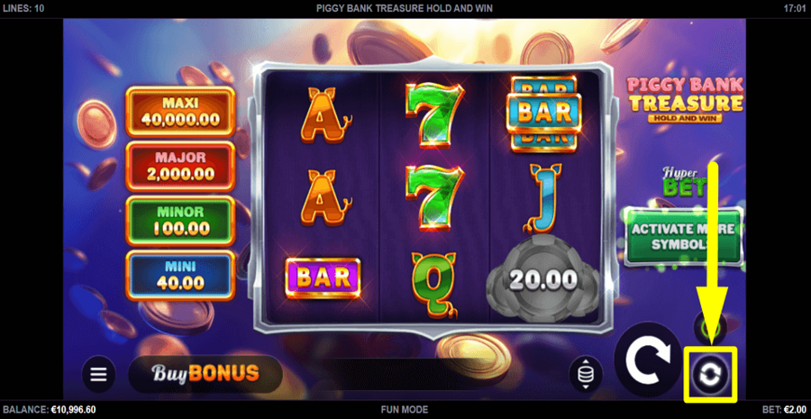 Piggy Bank Treasure Hold And Win Autoplay Feature