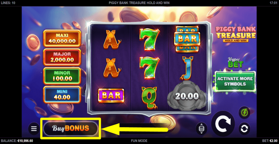 Piggy Bank Treasure Hold And Win Buy Feature