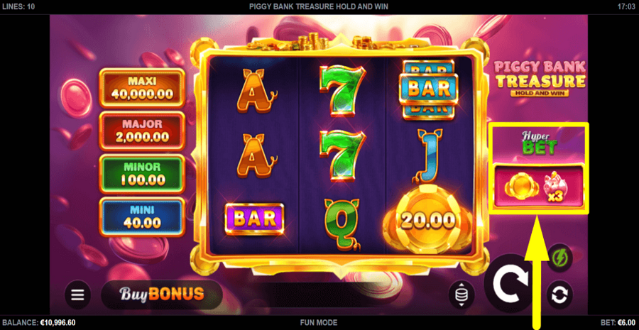 Piggy Bank Treasure Hold And Win Hyper Bet Feature