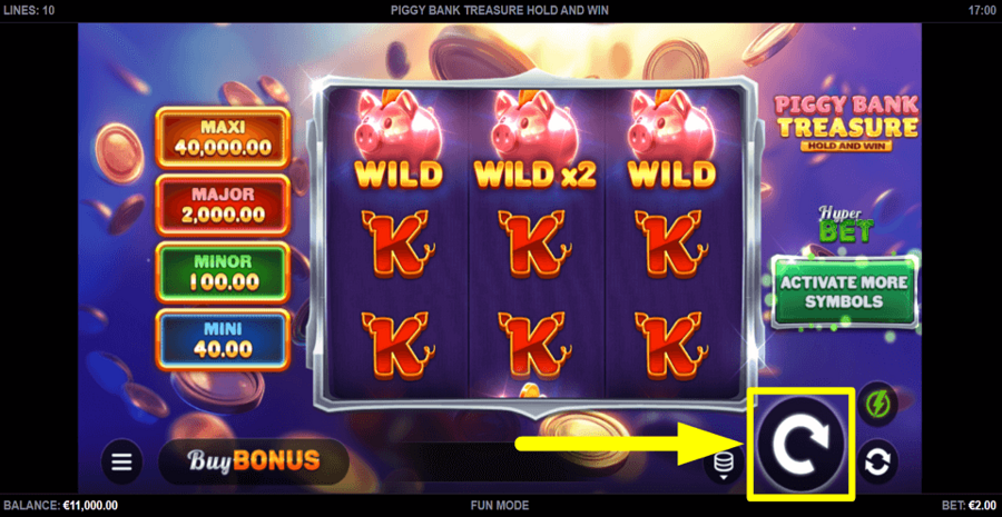 Piggy Bank Treasure Hold And Win Spin Button