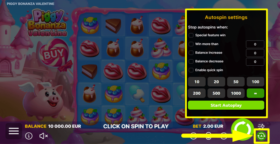 Piggy Bonanza Valentine Autoplay Feature