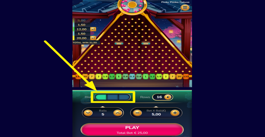 Pinky Plinko Deluxe Adjust Risk Level