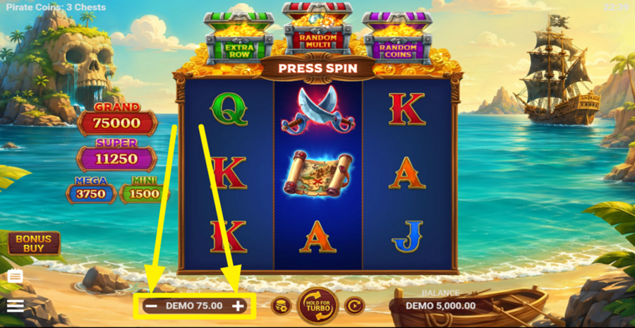 Pirate Coins 3 Chests Adjust Bet