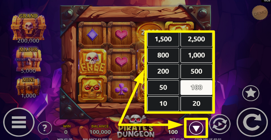 Pirates Dungeon Adjust Bet