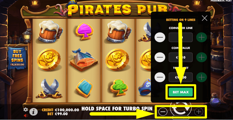 Pirates Pub Bet Max Button