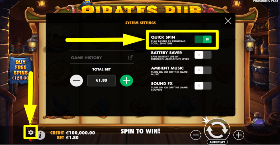 Pirates Pub Quick Spin Feature