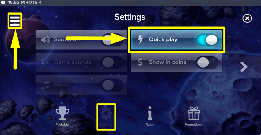 Pirots 4 Quick Play Feature