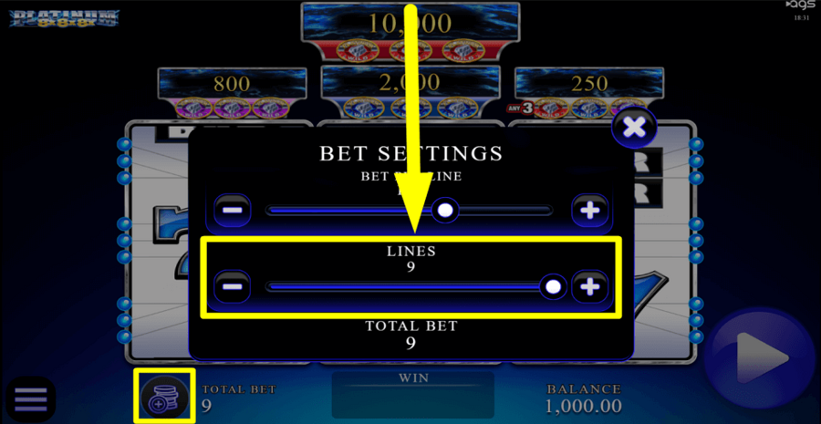 Platinum 8x8x8x Adjustable Paylines