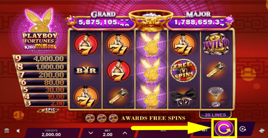 Playboy Fortunes King Millions Spin Button